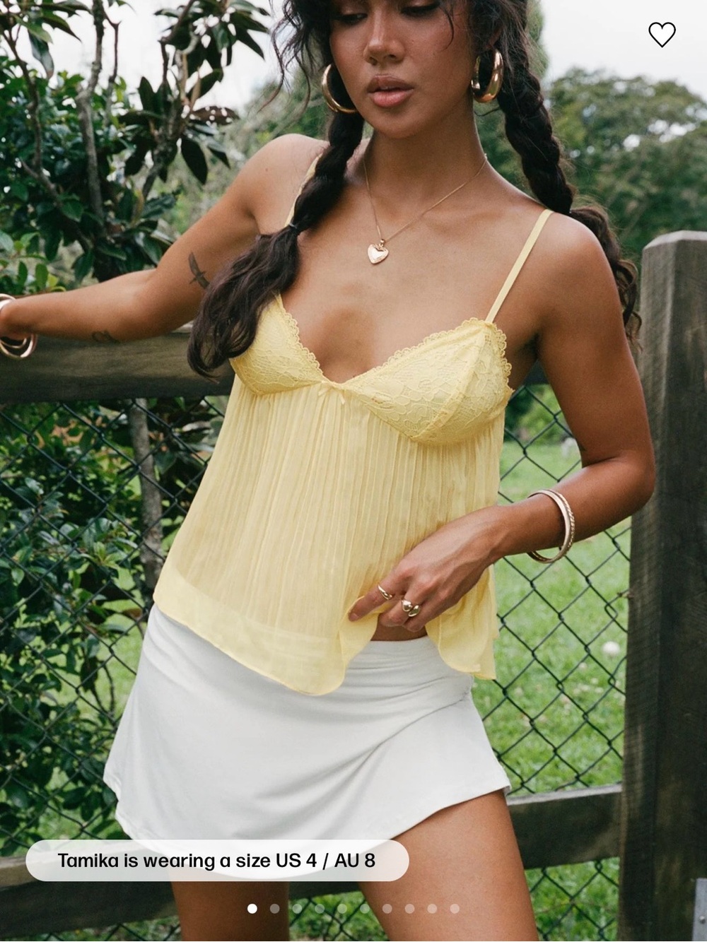 Princess Polly Lemon Yellow Lace-Trim Pleated Cami
